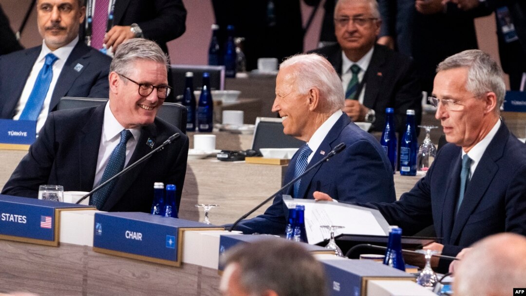 Britaniya Bosh vaziri Kir Starmer, AQSh Prezidenti Jo Bayden va NATO bosh kotibi Yens Stoltenberg Vashingtonda NATO sammiti paytida