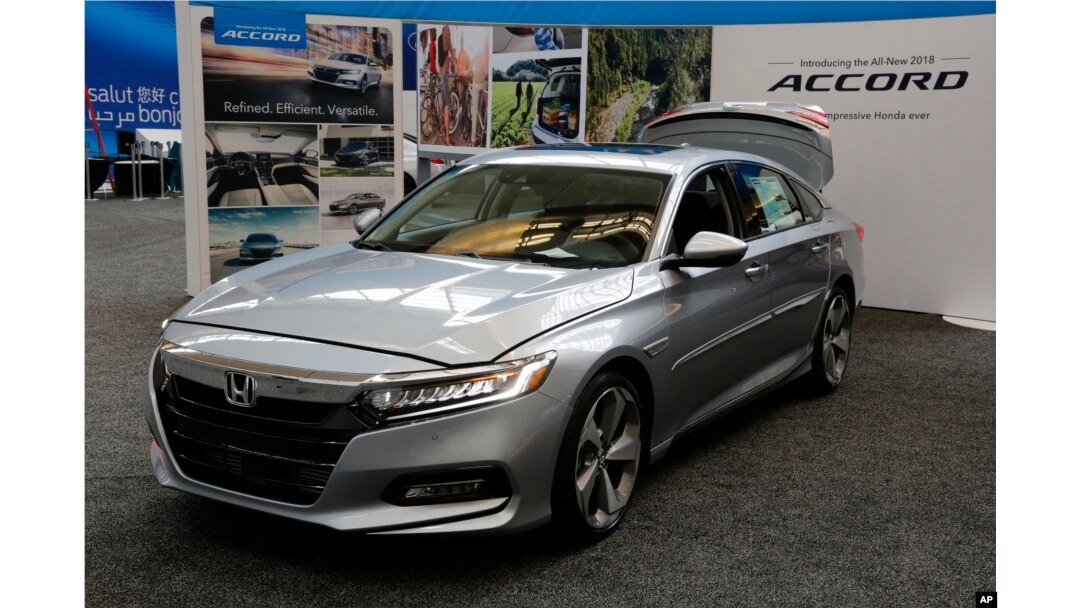 This car, made by the automaker Honda, is a 2018 Honda Accord shown at the Pittsburgh Auto Show Thursday on February 15, 2018. (AP Photo/Gene J. Puskar)