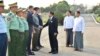 ရန်ကုန်အပြည်ပြည်ဆိုင်ရာလေဆိပ်မှာ ရုရှားနိုင်ငံကို ထွက်ခွာမယ့် စစ်ကောင်စီခေါင်းဆောင် ဗိုလ်ချုပ်မှူးကြီးမင်းအောင်လှိုင် မြန်မာဆိုင်ရာ ရုရှားသံအမတ်တဦးကို လက်ဆွဲနှုတ်ဆက်နေစဉ် (မတ် ၃၊ ၂၀၂၅)
