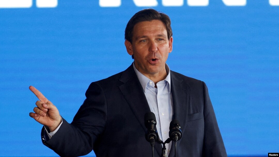 FILE PHOTO: Florida Governor Ron DeSantis speaks in Pinellas Park