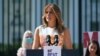 FILE - First lady Melania Trump speaks at an event celebrating the 100th anniversary of the 19th amendment which afforded the vote to women, at the White House, Aug. 24, 2020, 