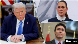 Kombinasi foto: Presiden AS Donald Trump, Presiden Meksiko Claudia Sheinbaum, dan Perdana Menteri Kanada Justin Trudeau (Foto: Reuters)