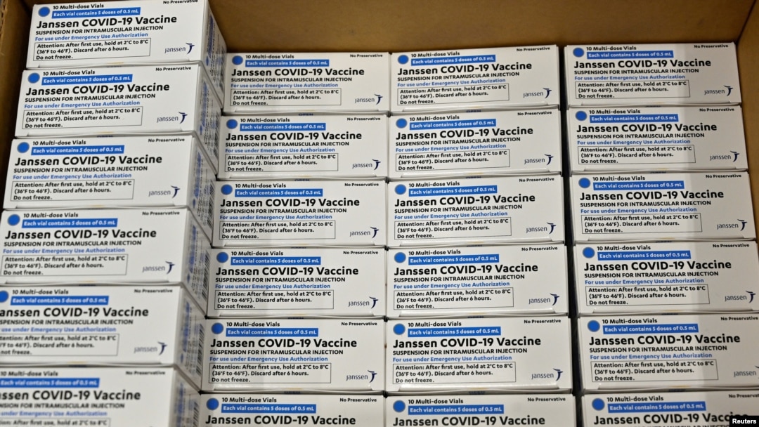 FILE PHOTO: Boxes of the Johnson & Johnson COVID-19 vaccine are seen at the McKesson Corporation, amid the coronavirus disease outbreak, in Shepherdsville, Kentucky, March 1, 2021.