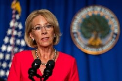 Education Secretary Betsy DeVos speaks during a White House Coronavirus Task Force briefing at the Department of Education building Wednesday, July 8, 2020, in Washington. (AP Photo/Manuel Balce Ceneta)