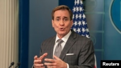 U.S. National Security Council spokesman John Kirby speaks at a press briefing