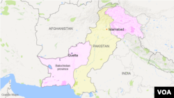 Letak kota Quetta di provinsi Balochistan, Pakistan