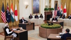 9月23日，拜登总统在白宫与来访的印度、澳大利亚和日本领导人举行面对面的会谈。