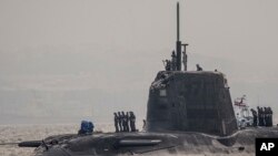 FILE - The British Royal Navy submarine HMS Ambush is shown in this July 20, 2016 file photo.\