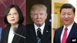 台湾总统蔡英文(左)、美国总统川普、中国国家主席习近平