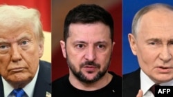 အမေရိကန်သမ္မတ Donald Trump, ယူကရန်းသမ္မတVolodymyr Zelenskyy, ရုရှားသမ္မတ President Vladimir Putin (Photo by AFP)