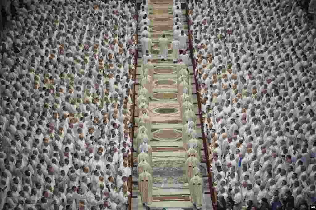 Deacons take part in a mass for their jubilee in St. Peter&#39;s Basilica at The Vatican,&nbsp;that was supposed to be presided over by Pope Francis who was admitted over a week ago at Rome&#39;s Agostino Gemelli Polyclinic and is in critical conditions.&nbsp;