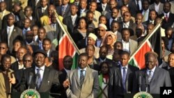 Kenya's Prime Minister, Raila Odinga makes an address to the public as President Mwai Kibaki and other members of parliament listen (file photo)